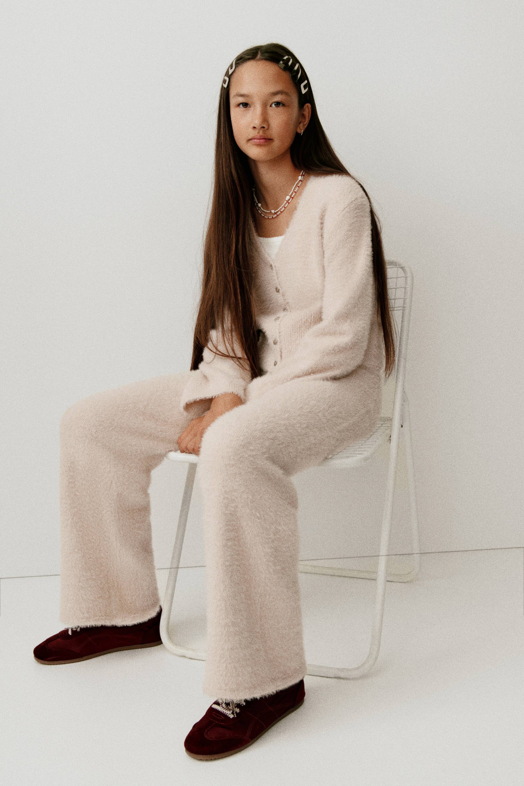 View larger image: Fluffy-knit straight-leg joggers - Light beige - Kids | H&M 1