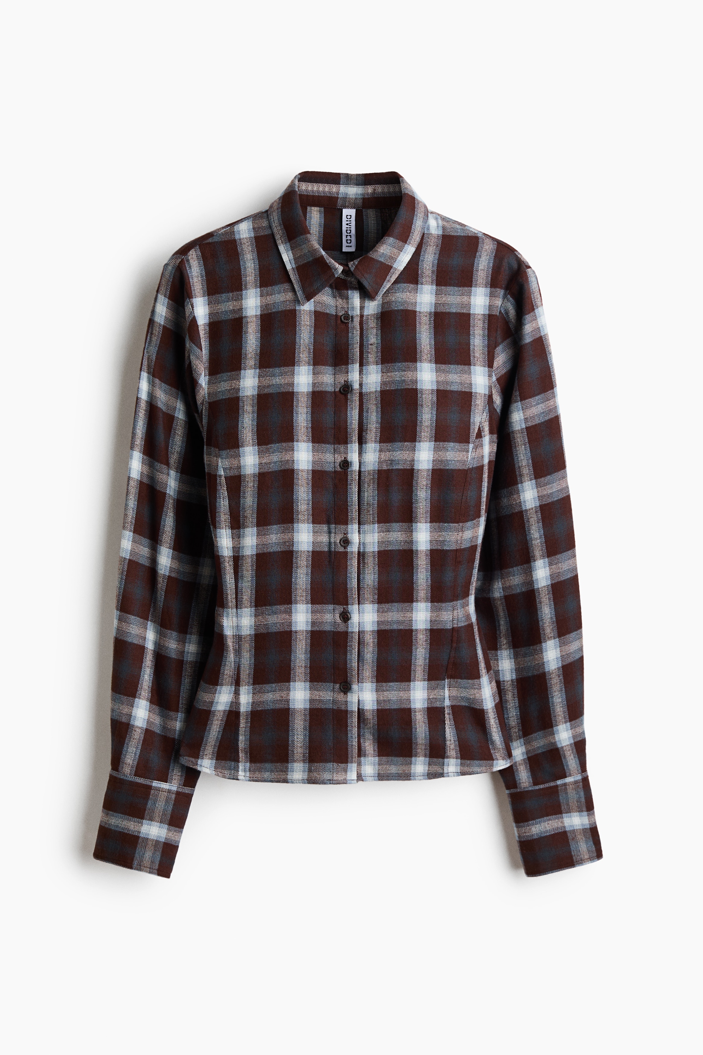 Fitted flannel shirt - Dark brown/Checked/White/Checked
