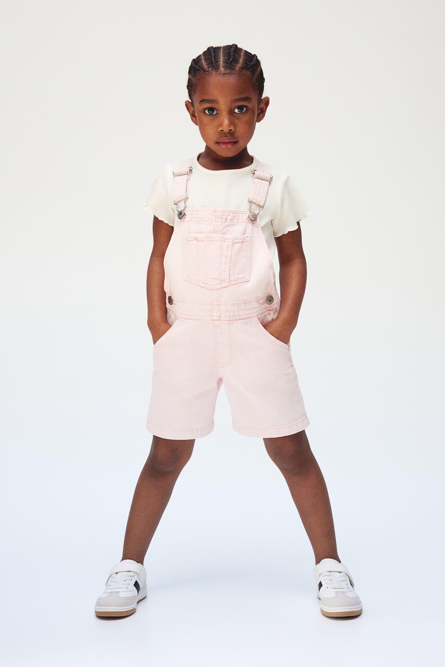 Denim Dungaree Shorts - Light pink/Light denim blue/Denim blue - 2