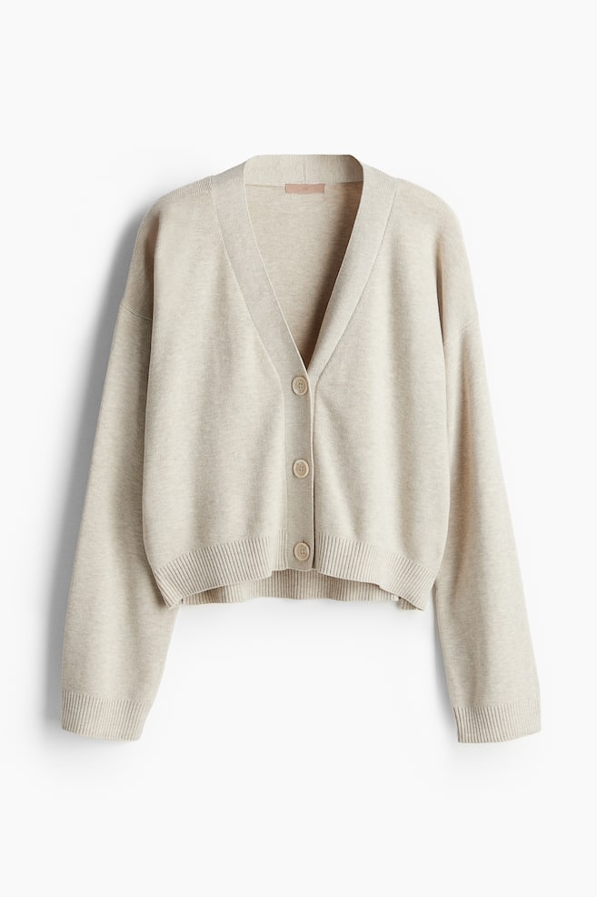 Fine-Knit Cardigan - Light beige melange/Light gray melange/Gray melange/Dark gray melange/Light beige melange/Navy blue - 1
