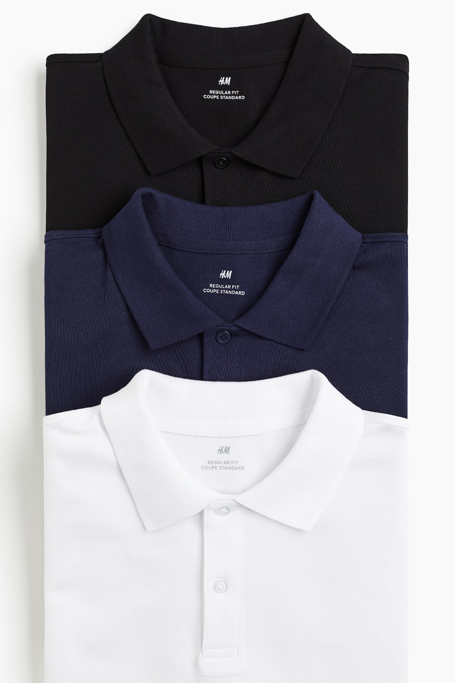 3-pack Regular Fit Polo shirts - White/Blue/Black/White/Light blue/Black/Beige/White - 1