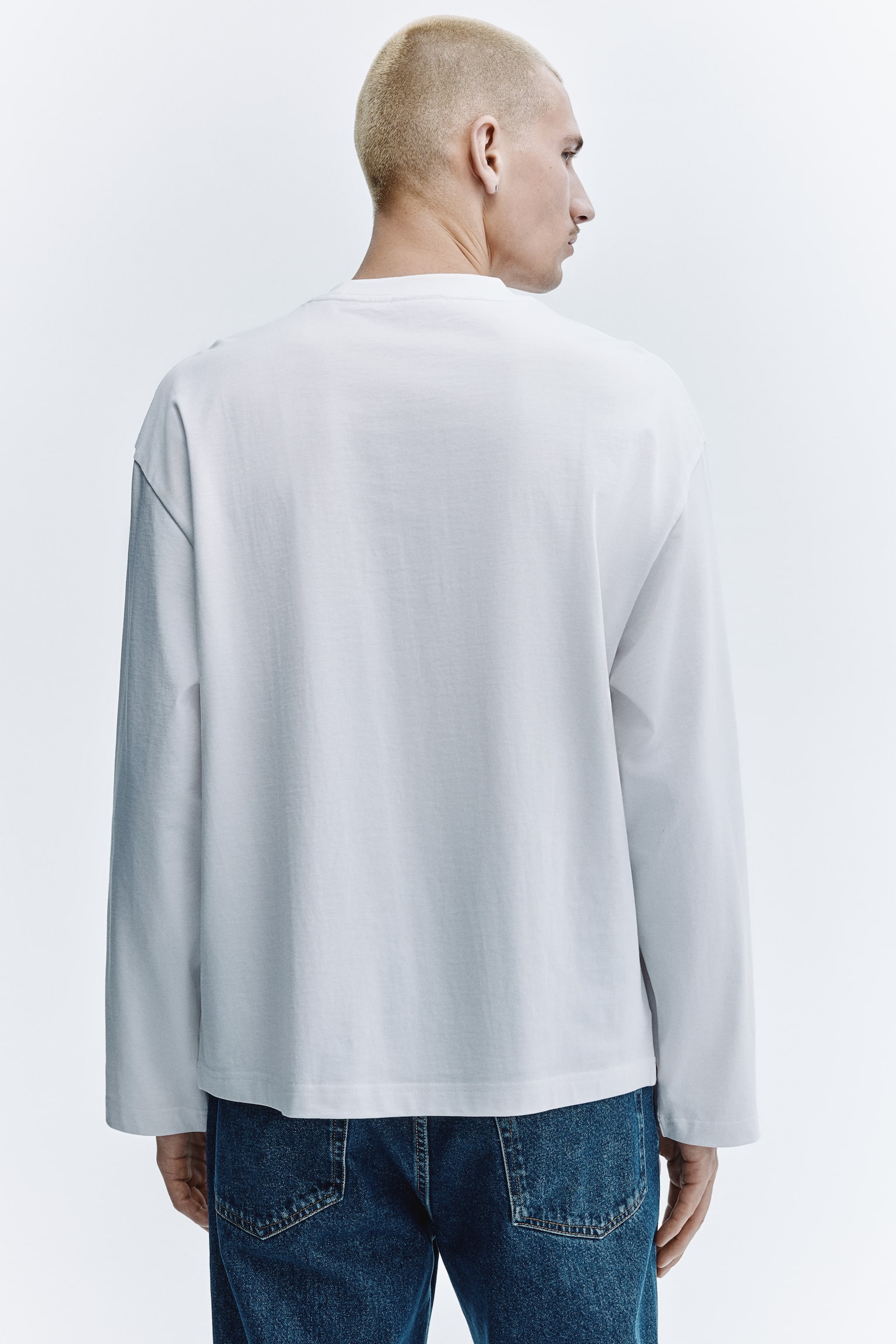 Oversized Fit Long-sleeved jersey top - White/Black/Grey melange/White - 3