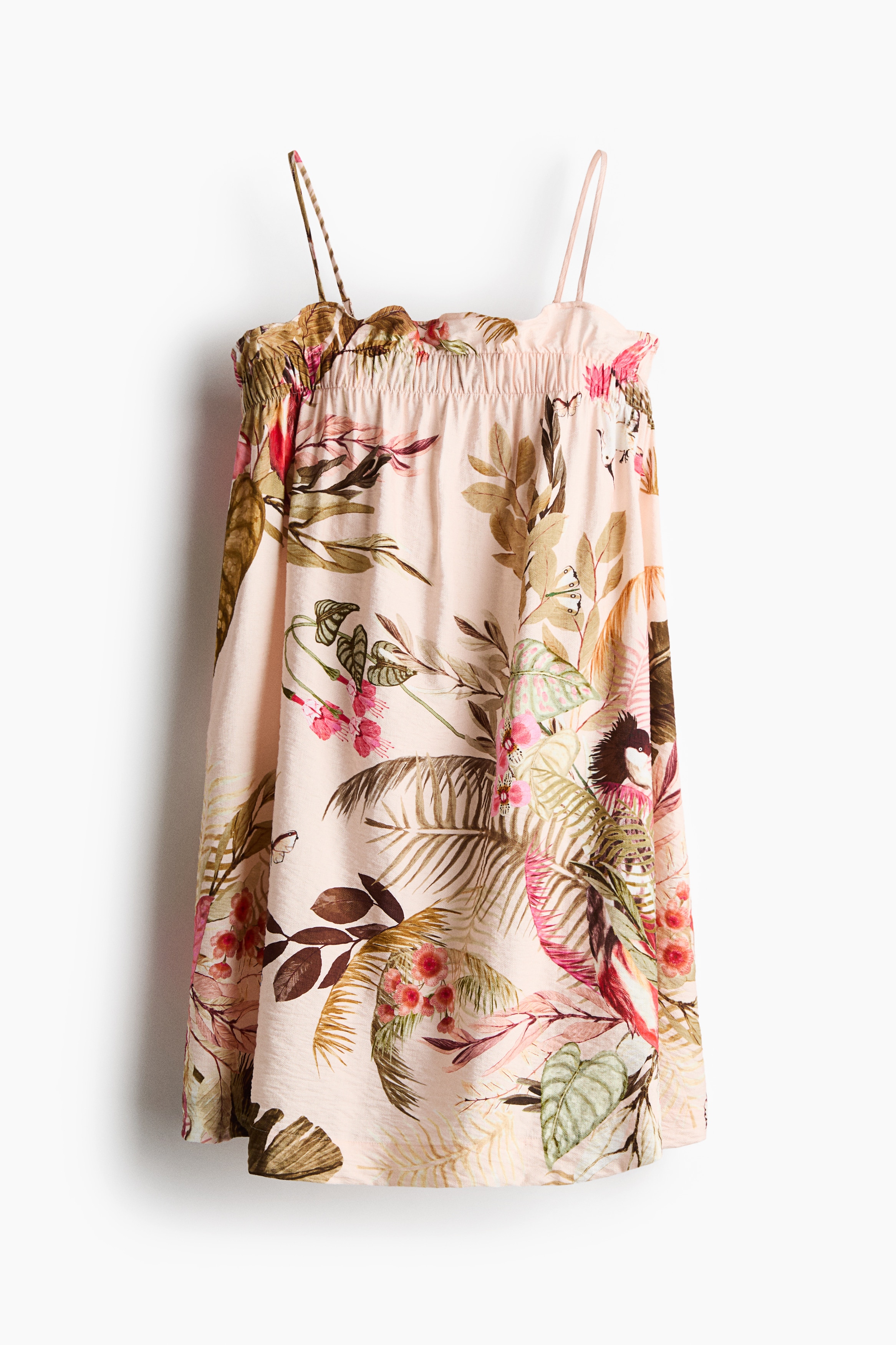 Loose-fit strappy dress - Light dusty pink/Patterned/Dark yellow/Plants