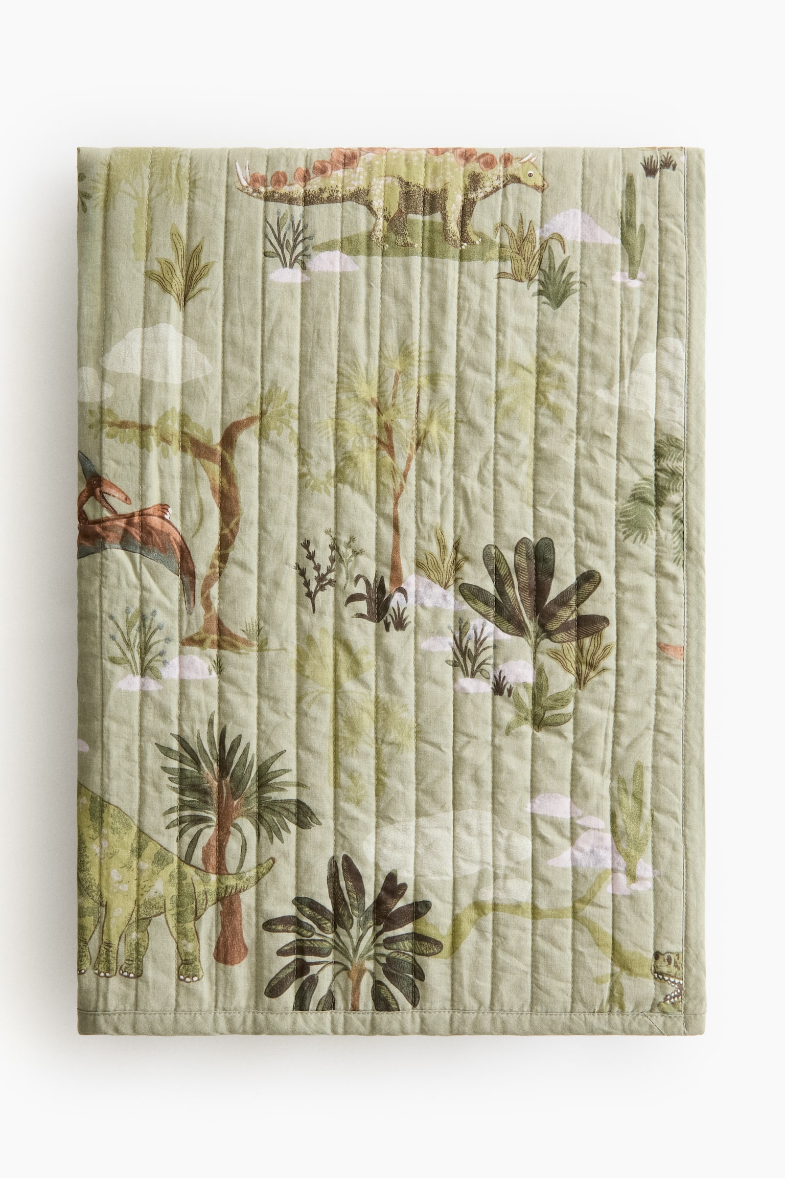 Prošívaný bavlněný přehoz na postel - Zelená/dinosauři - 1