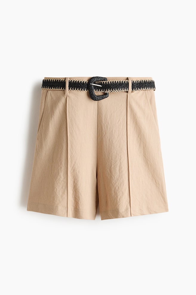 Belted tailored shorts - Beige/Cream/Dark brown - 1