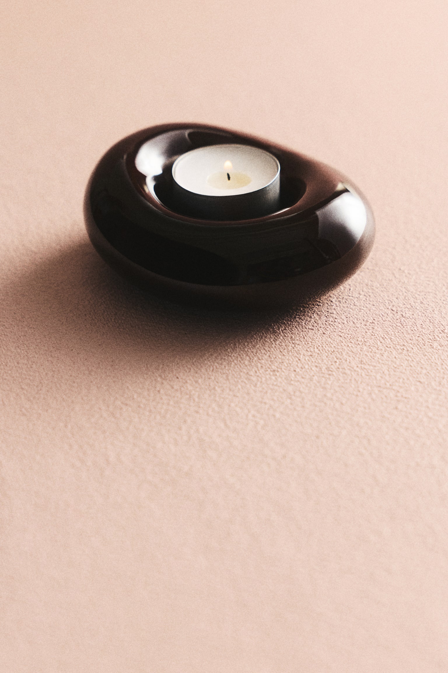 Stoneware tealight holder - Dark brown/Pink - 2