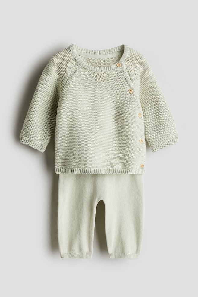 2-delt sæt i bomuld - Lysegrøn/Lys beige/Creme/Støvet lyseblå/Lysegrøn/Lys beige - 1