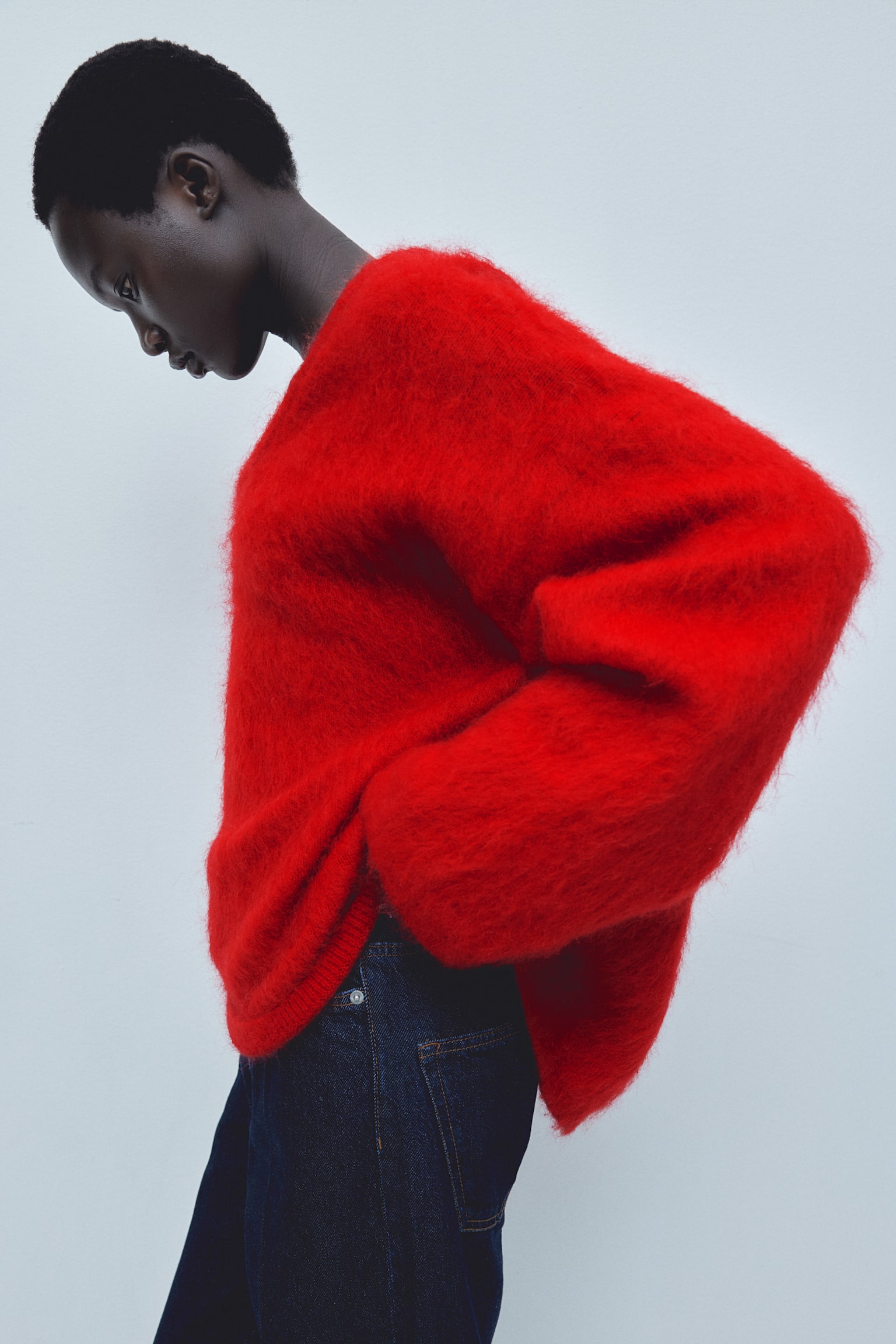 Oversized mohair-blend jumper - Bright red/Navy blue/Dark beige/White - 4