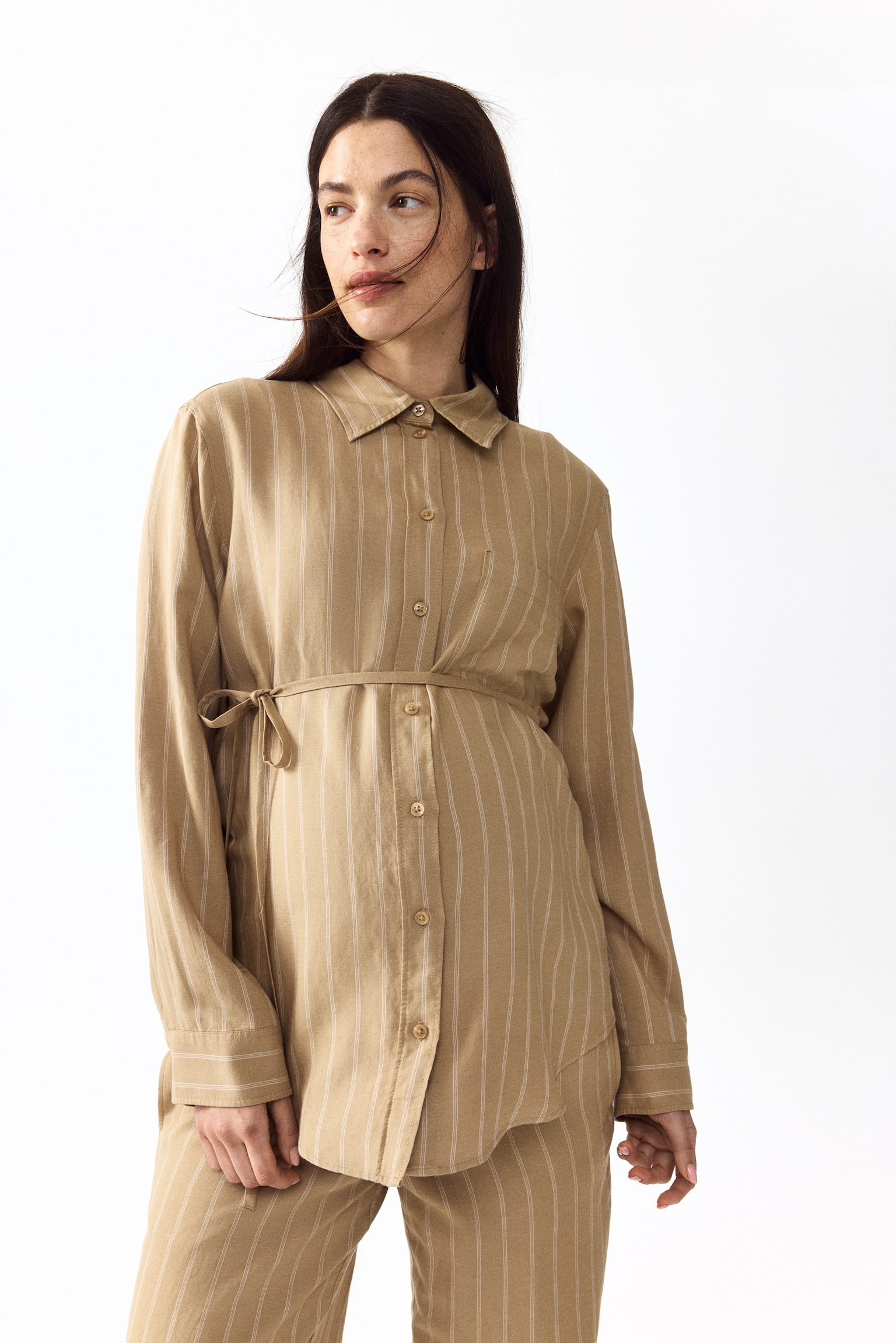 MAMA Linen-blend shirt - Beige/Striped/Navy blue - 1