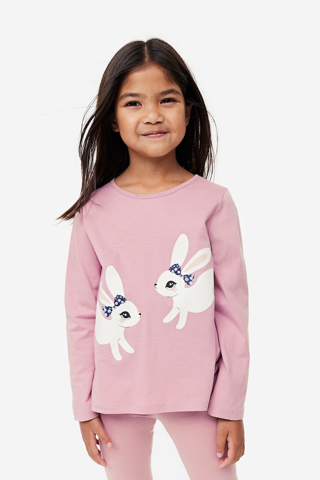 5-pack long-sleeved tops - Dark pink/Rabbits/Light pink/Lilac/Dark grey/Light beige/Cat - 2