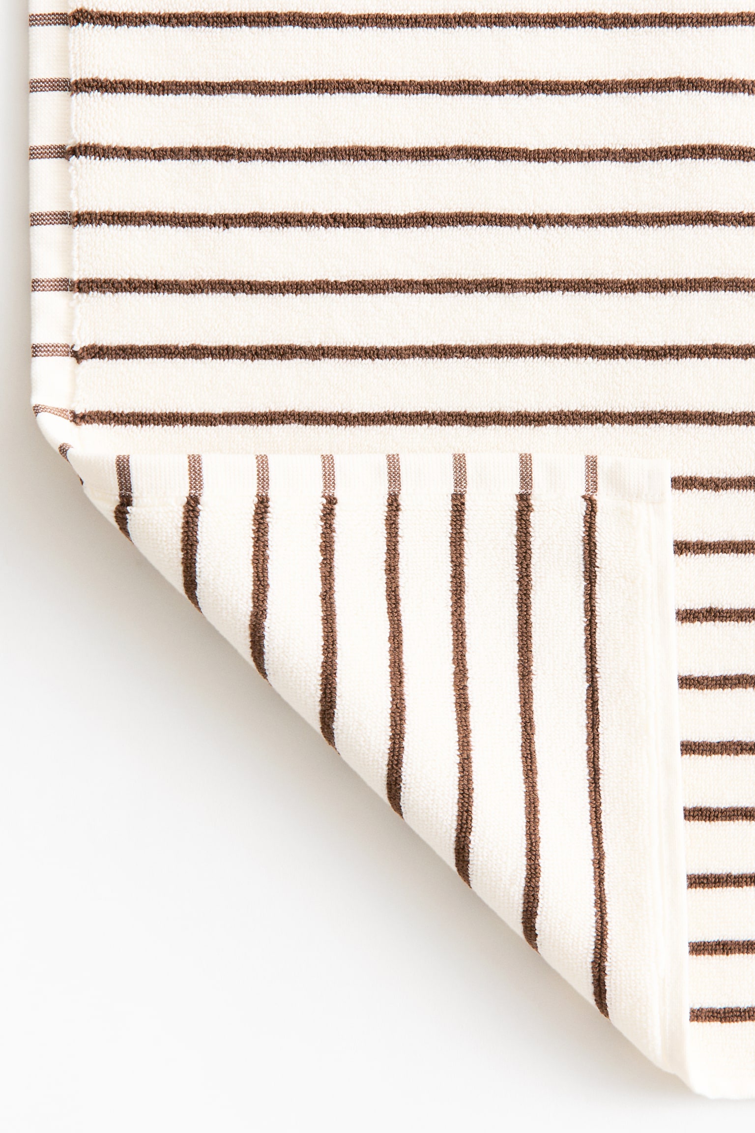 Cotton terry bath mat-White/Brown striped - 4