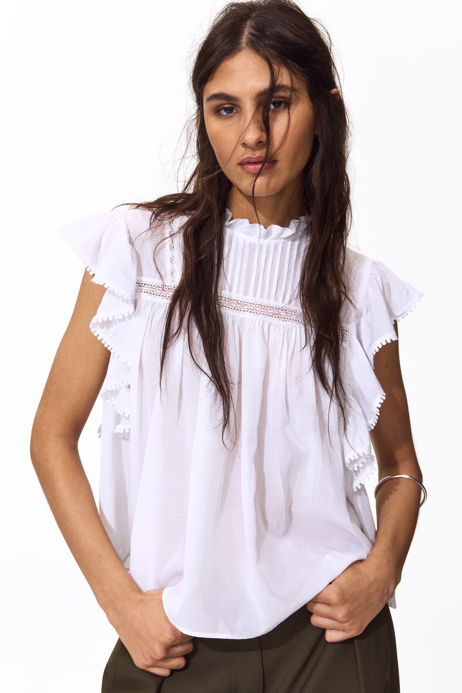 Женская блузка H&M Ruffle-Trimmed Blouse, цвет: Белый — фото 4