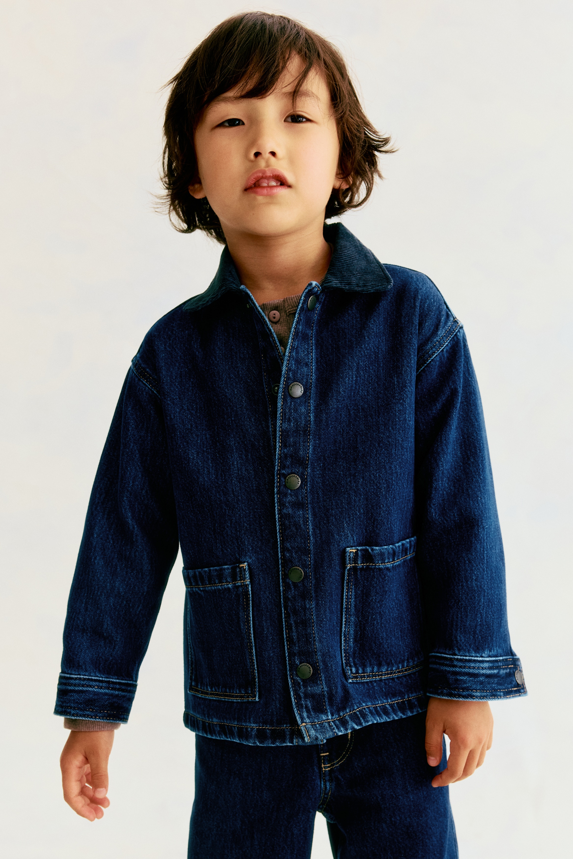 Jachetă din denim cu guler din catifea reiată - Albastru-denim închis