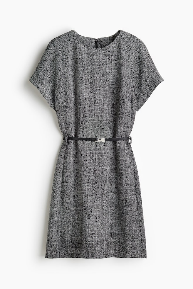 Vestido con cinturón - Negro jaspeado/Negro - 1