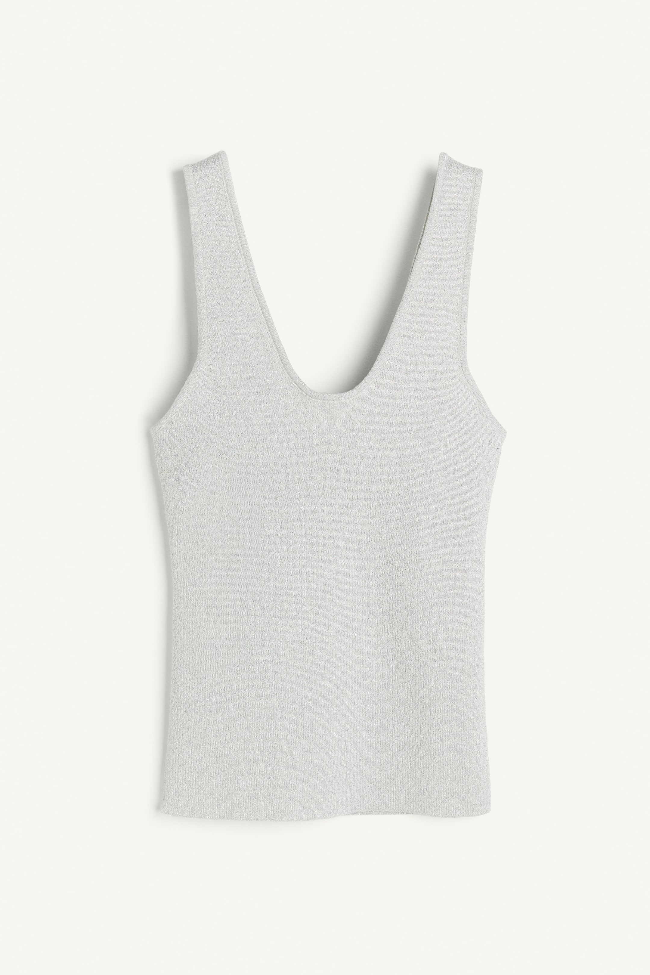 Knitted vest top - Deep neckline - Sleeveless - Light grey/Glittery ...