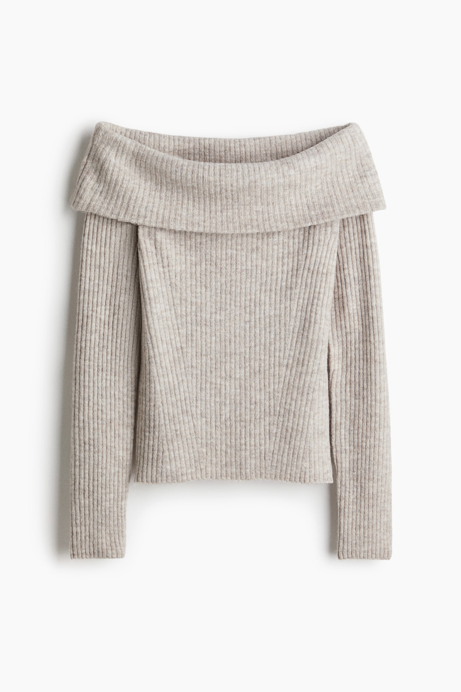 Женский топ H&M Rib-Knit Off-the-Shoulder Top, цвет: Бежевый меланжевый — фото 1