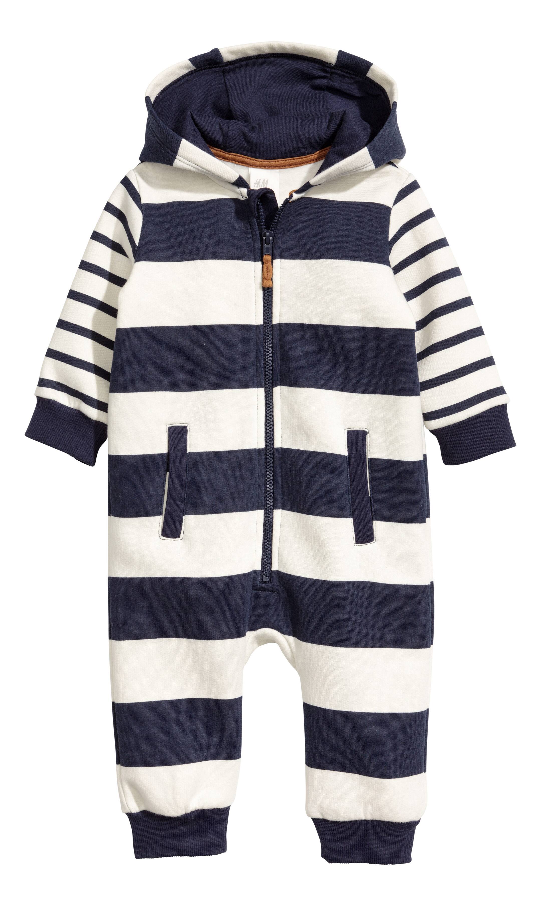 Büyük resmi görüntüle: Kapüşonlu Tulum - Natürel beyaz/Mavi çizgili - ÇOCUK | H&M TR 1