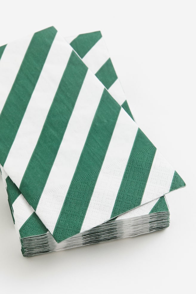 Lot de 15 serviettes en papier - Vert/rayé/Rouge/rayé - 2