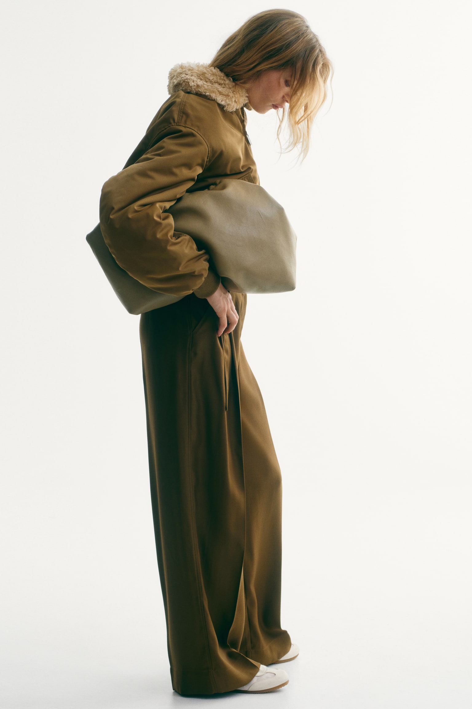 Wide belt-detail trousers - Dark khaki green/Black - 4