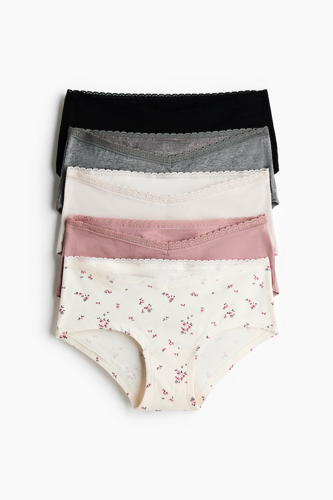 MAMA Pack de 5 bragas hipster - Gris jaspeado/Crema floral/Beige claro/Blanco/Negro/Negro/Marrón oscuro/Beige jaspeado - 1