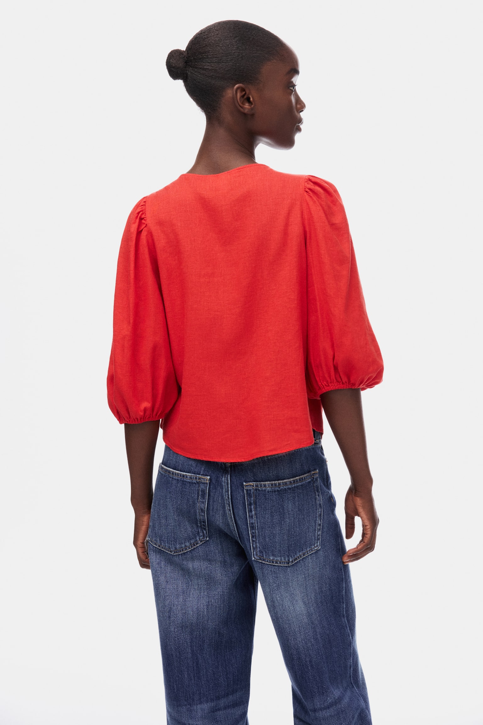 Linen-blend blouse - Red/Cream/Yellow floral - 4