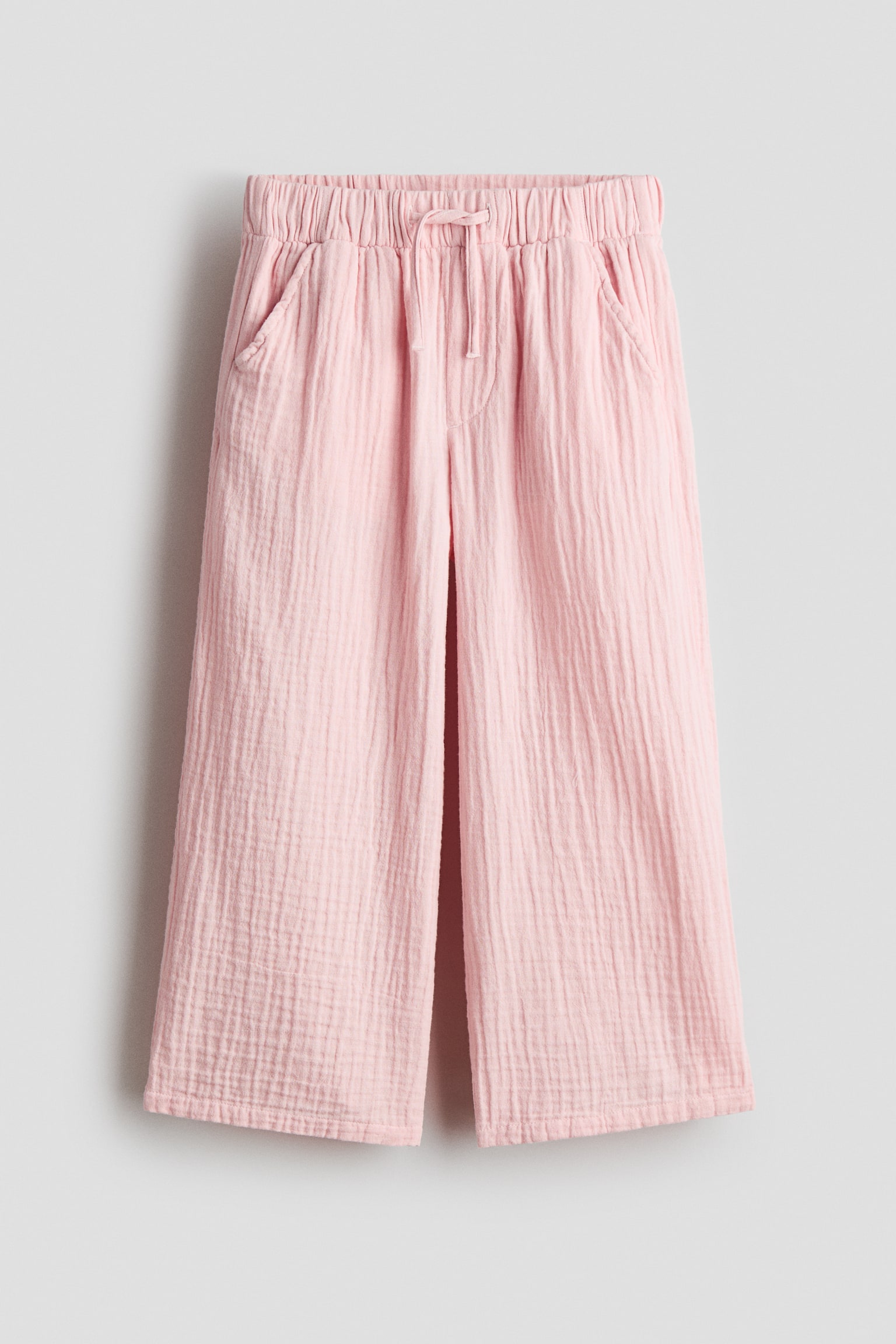 Cotton Muslin Drawstring Pants - Light pink/Light beige/striped