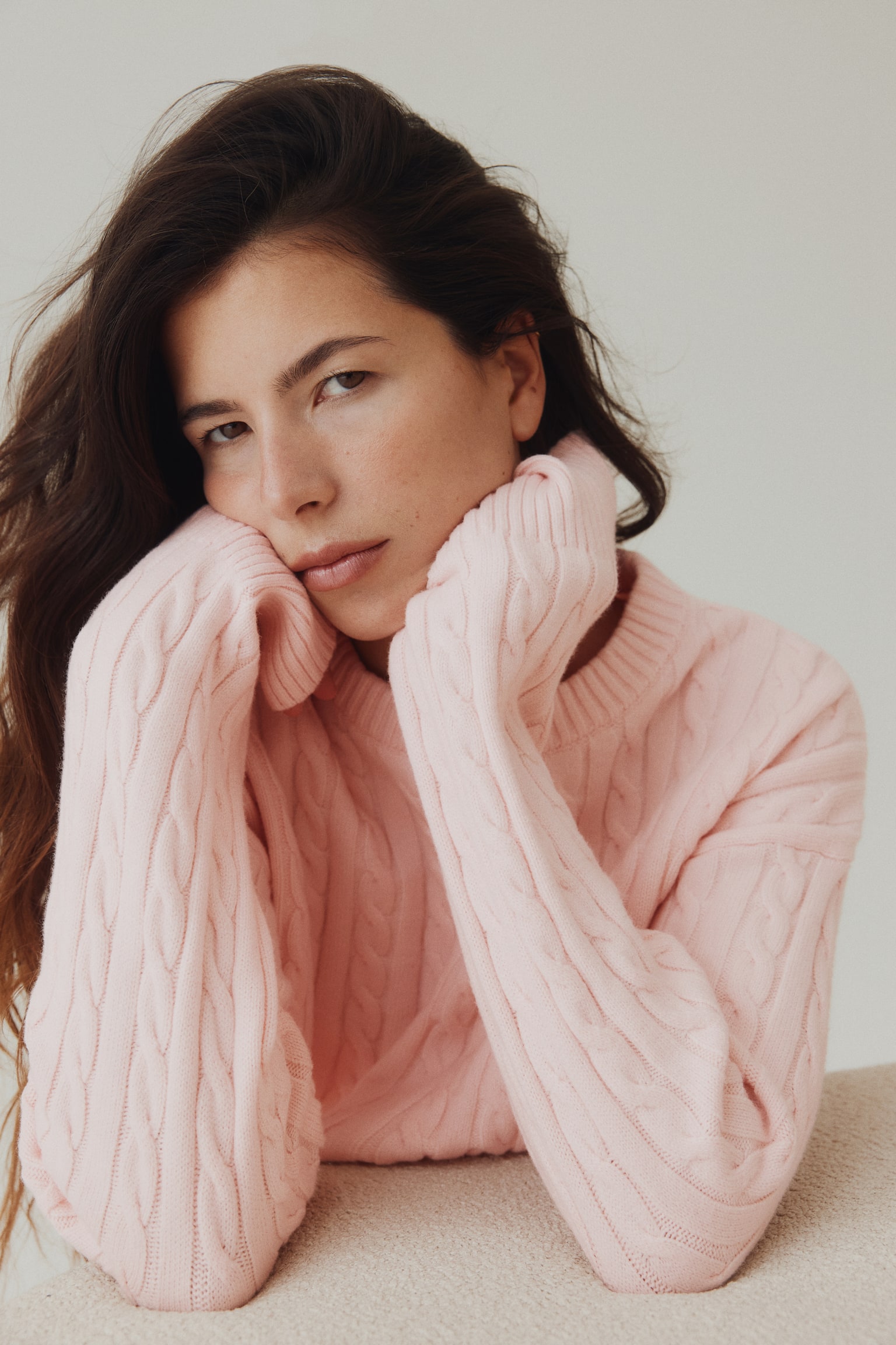 Cable-knit jumper - Light pink - 6