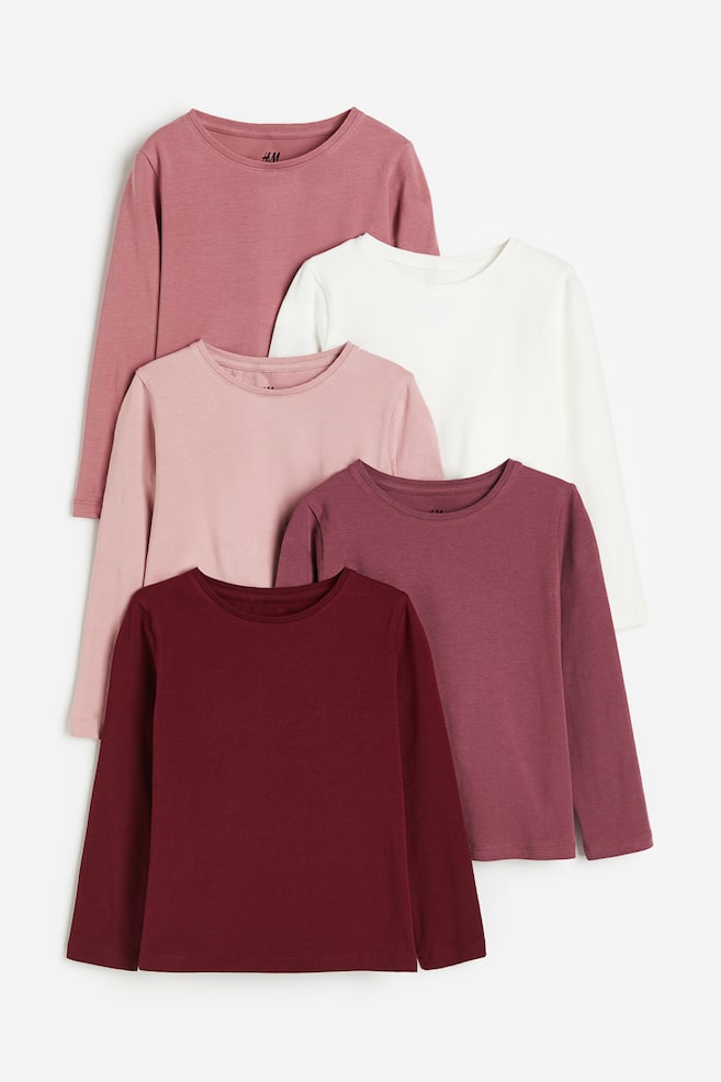 5-pack jersey tops - Dark red/Old rose/White/Pink/Light grey marl/Pink/Striped/Dark grey/Spotted/dc - 1