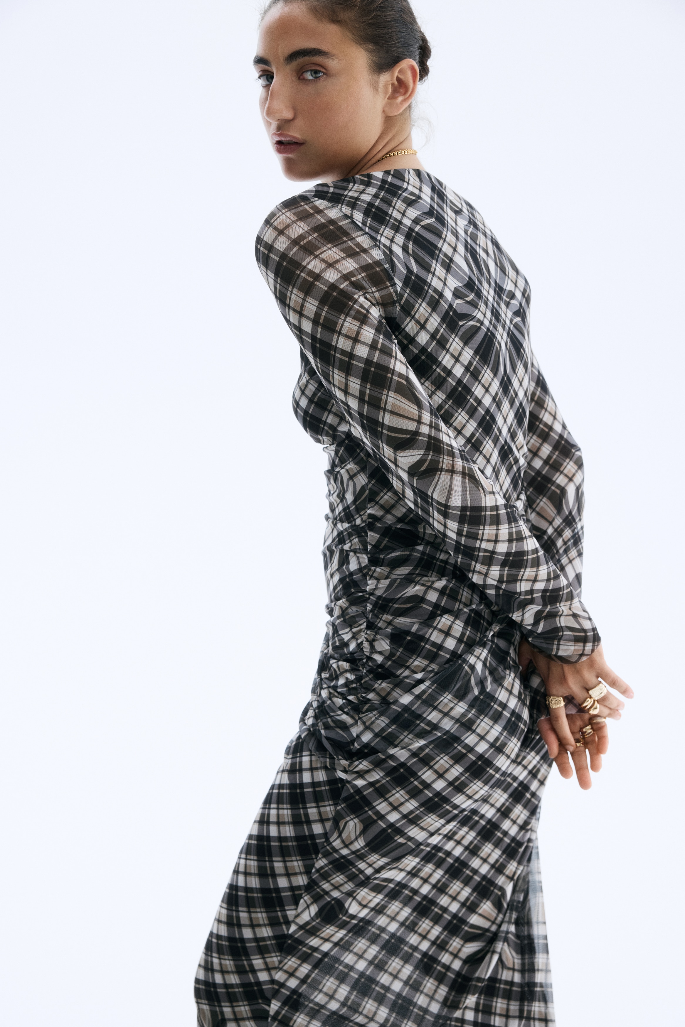 knee length dresses for ladies Paula Checkered Mesh Maxi Dress main image 1