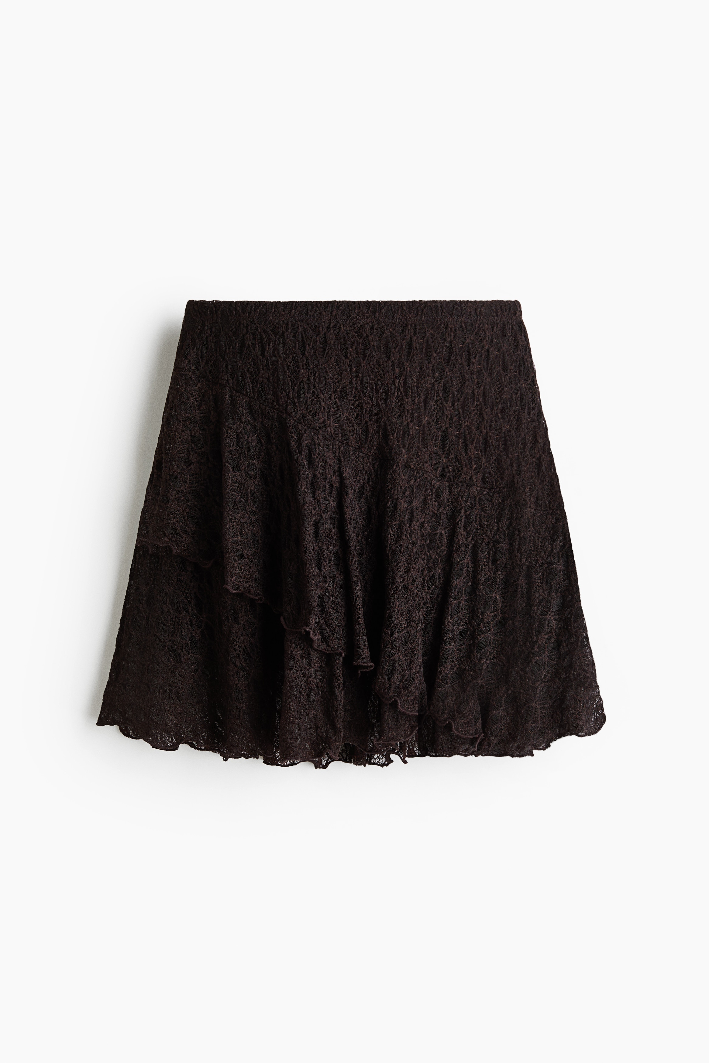 Flounced lace skirt - Dark brown/Light blue/White