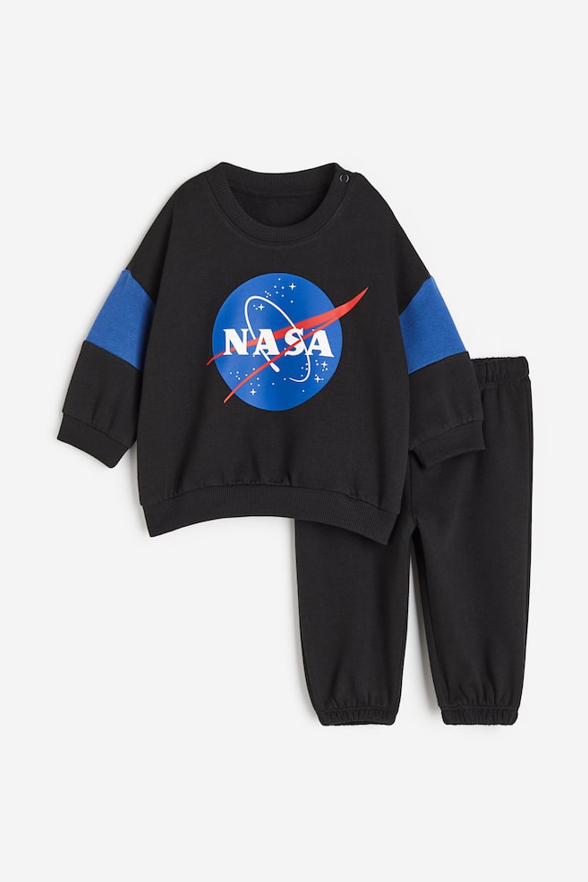 2-delt sweatshirtsæt - Sort/NASA/Beige/Blokfarvet - 1