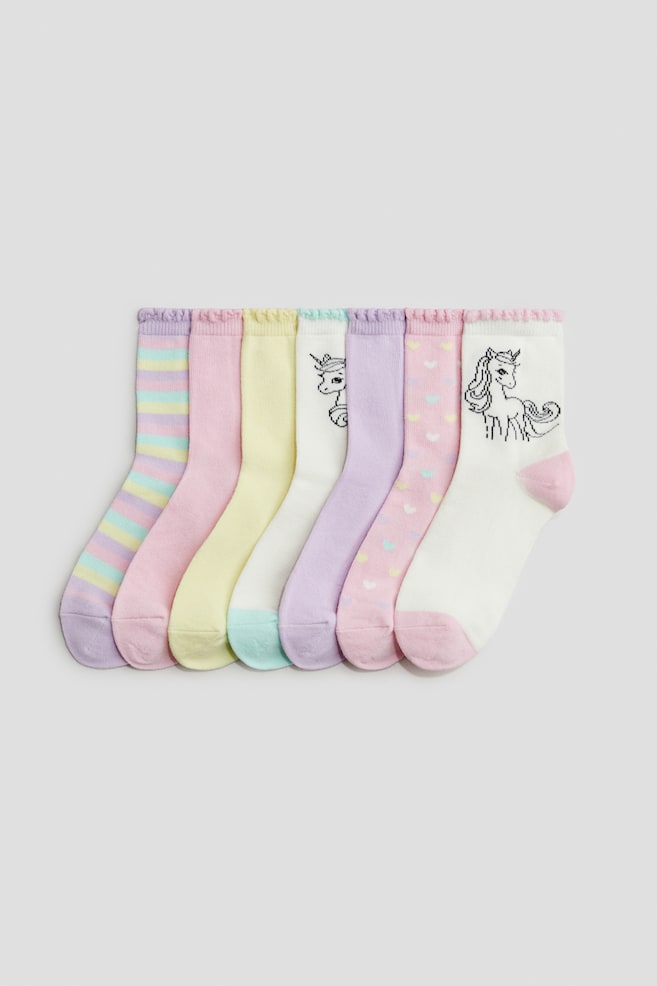 Set de 7 perechi de șosete - Roz-deschis/unicorn/Alb/zilele săptămânii/Albastru-deschis/fluturi/Alb/urși/Pink/Unicorns/Crem/flori/Roz-deschis/funde - 1