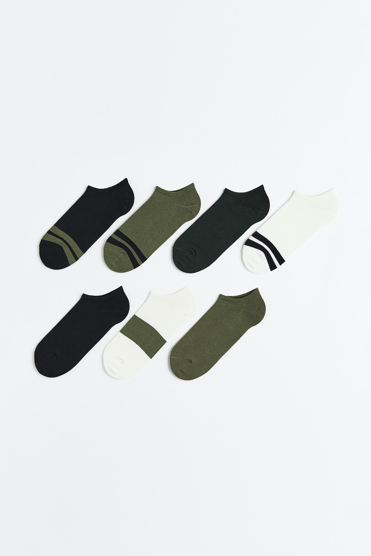 7-pack Ankle Socks - Khaki green/Black/Orange/Grey marle - 1