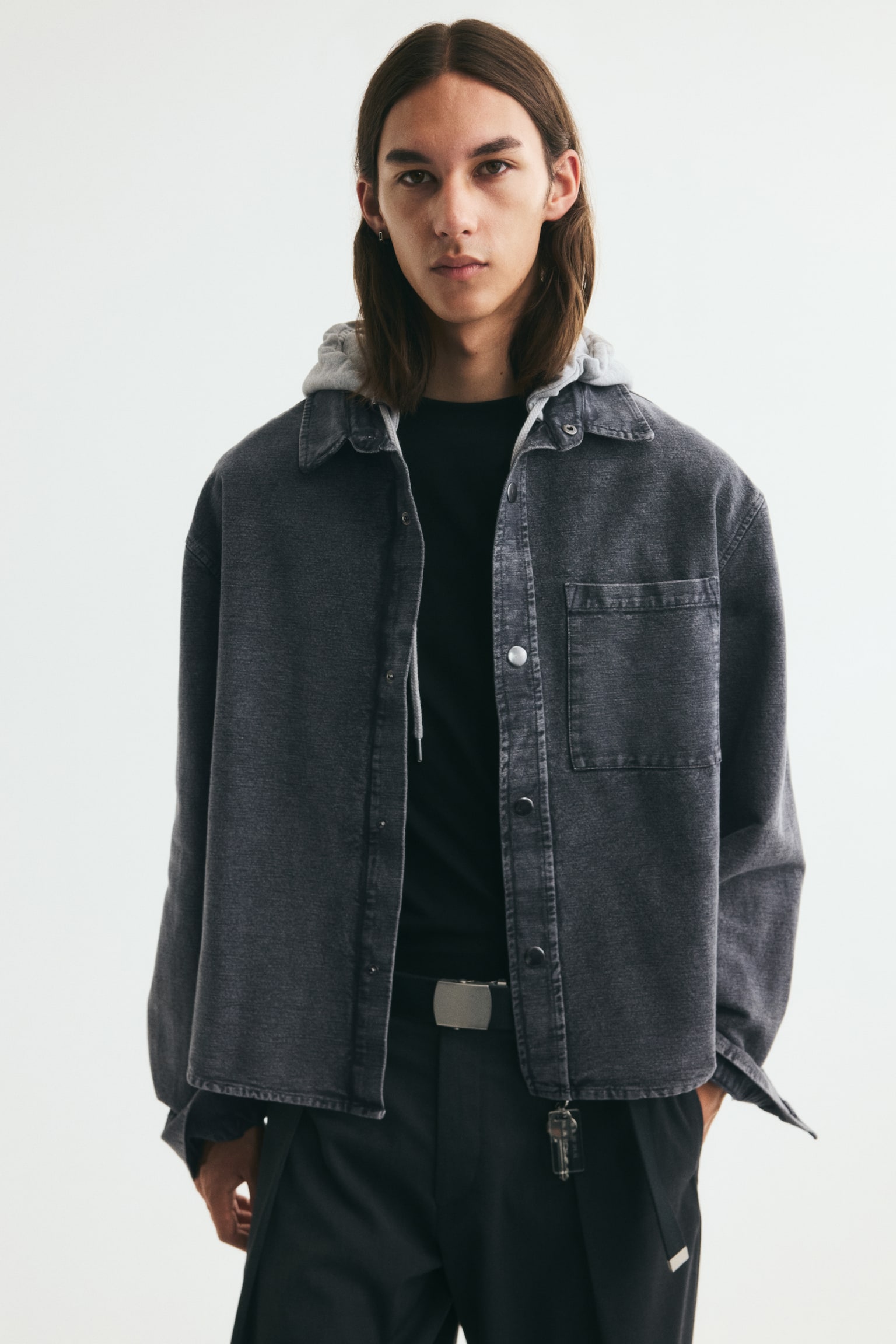 Hooded overshirt - Dark denim grey - 1