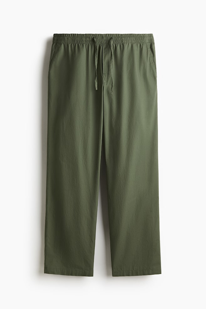 Relaxed-Fit Poplin Pants - Khaki green/Dark green/plaid/Black/striped/Khaki green/checked/Dusty turquoise/striped/Blue/striped/Light purple/striped/Light blue/striped/Black/Dark blue/checked/Gray/checked - 1