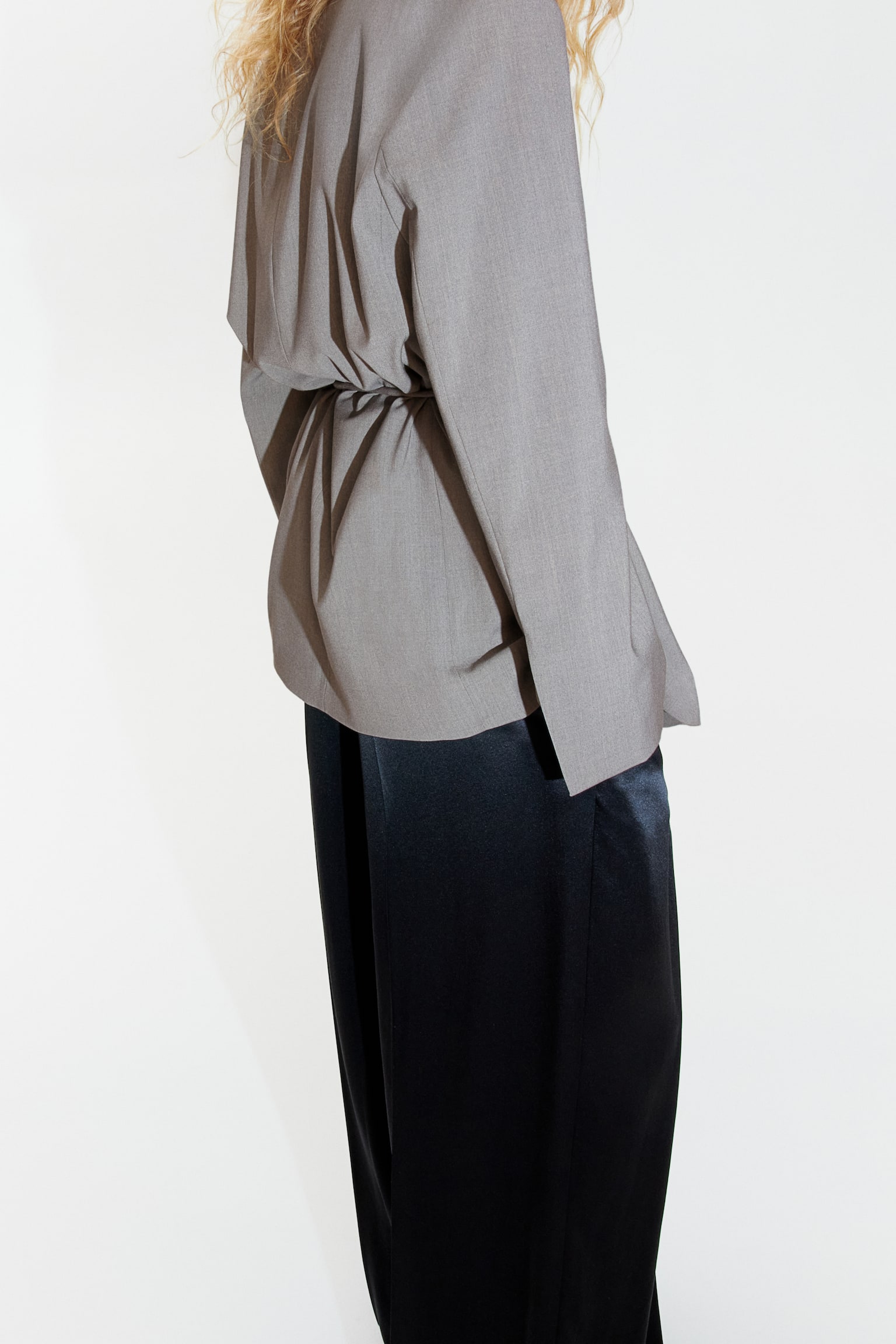 Tie Belt Blazer - Grey - 4