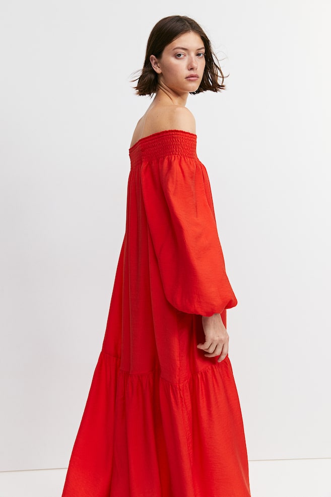 Oversized off-the-shoulder dress - Bright red/Black/Patterned - 3