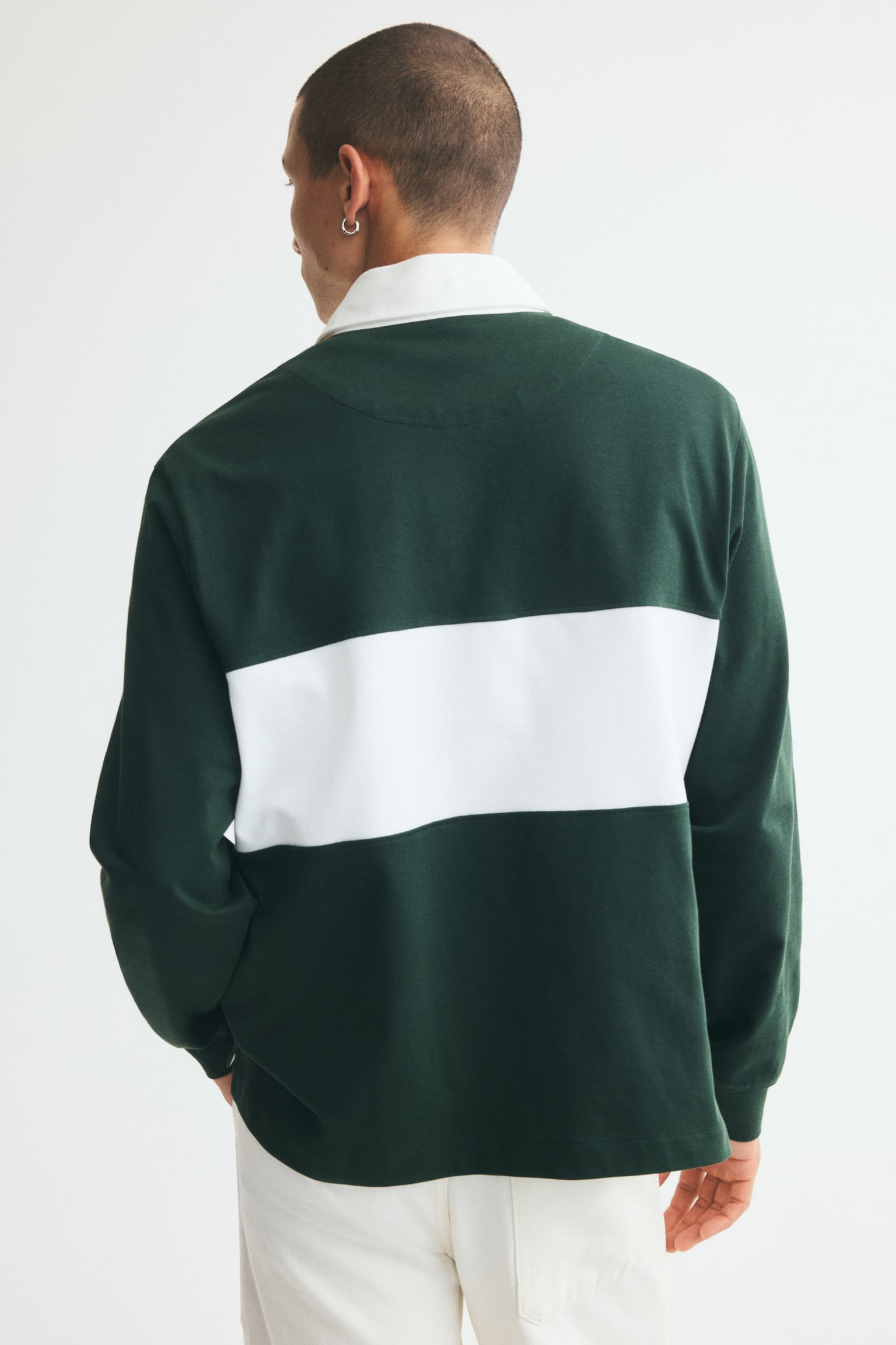 Мужская рубашка H&M Regular-Fit Cotton Rugby Shirt, цвет: Тёмный зелёный — фото 5