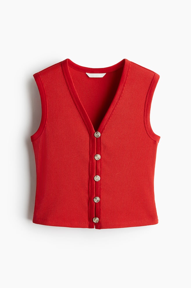 Rib-Knit Vest - Red - 1