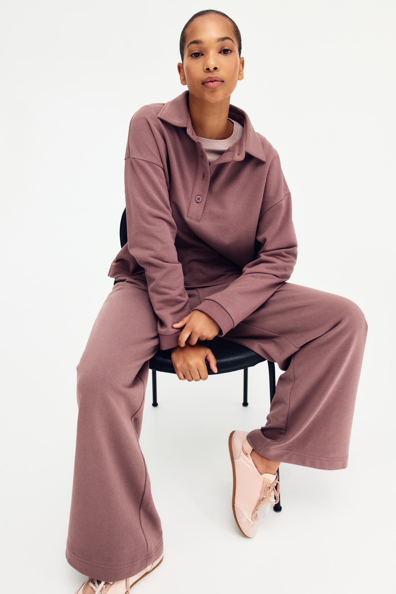 Straight-leg joggers - Dark dusty pink/Light grey marl/Dark grey - 1