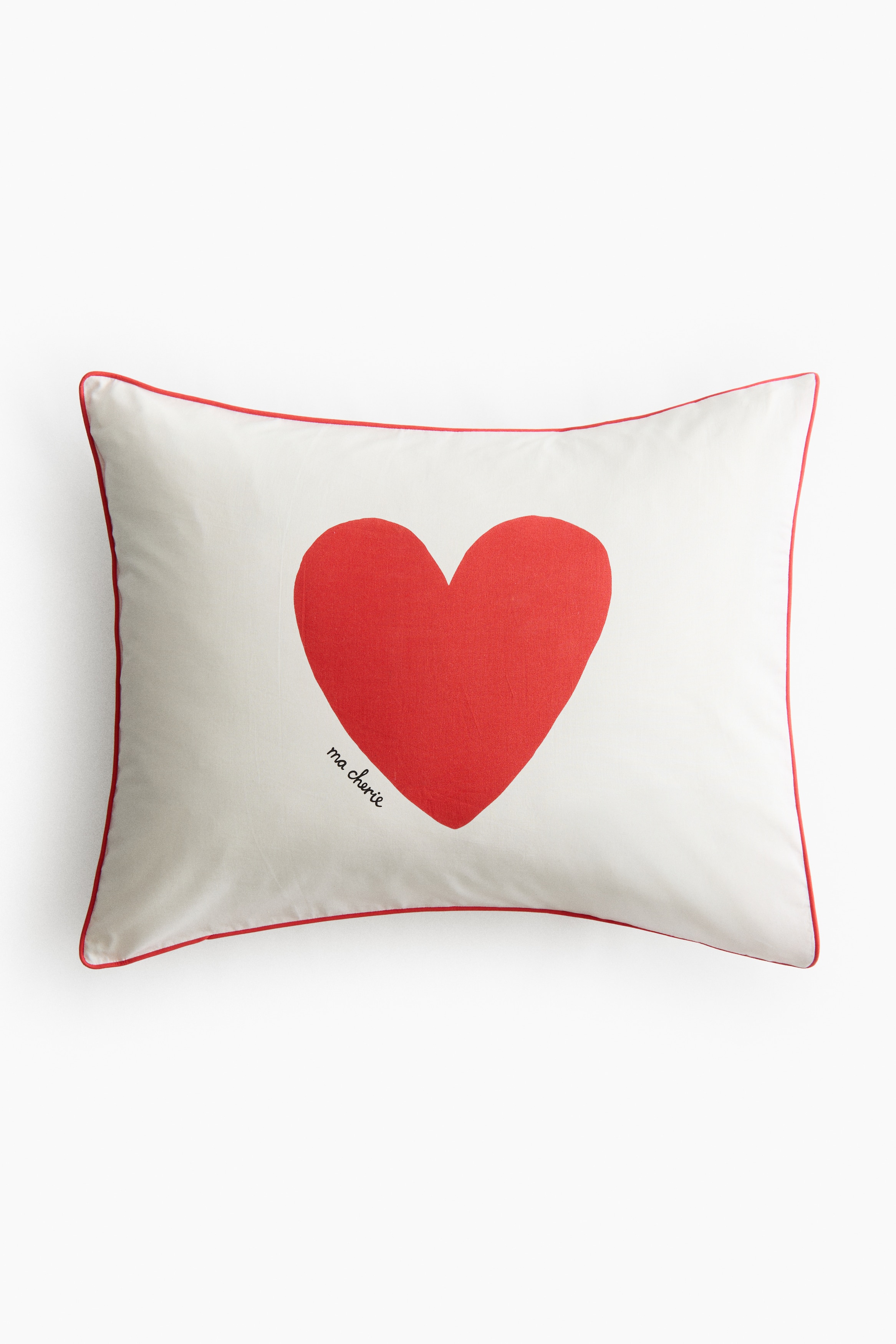 Taie d'oreiller en coton avec motif imprimé - Blanc/cœur