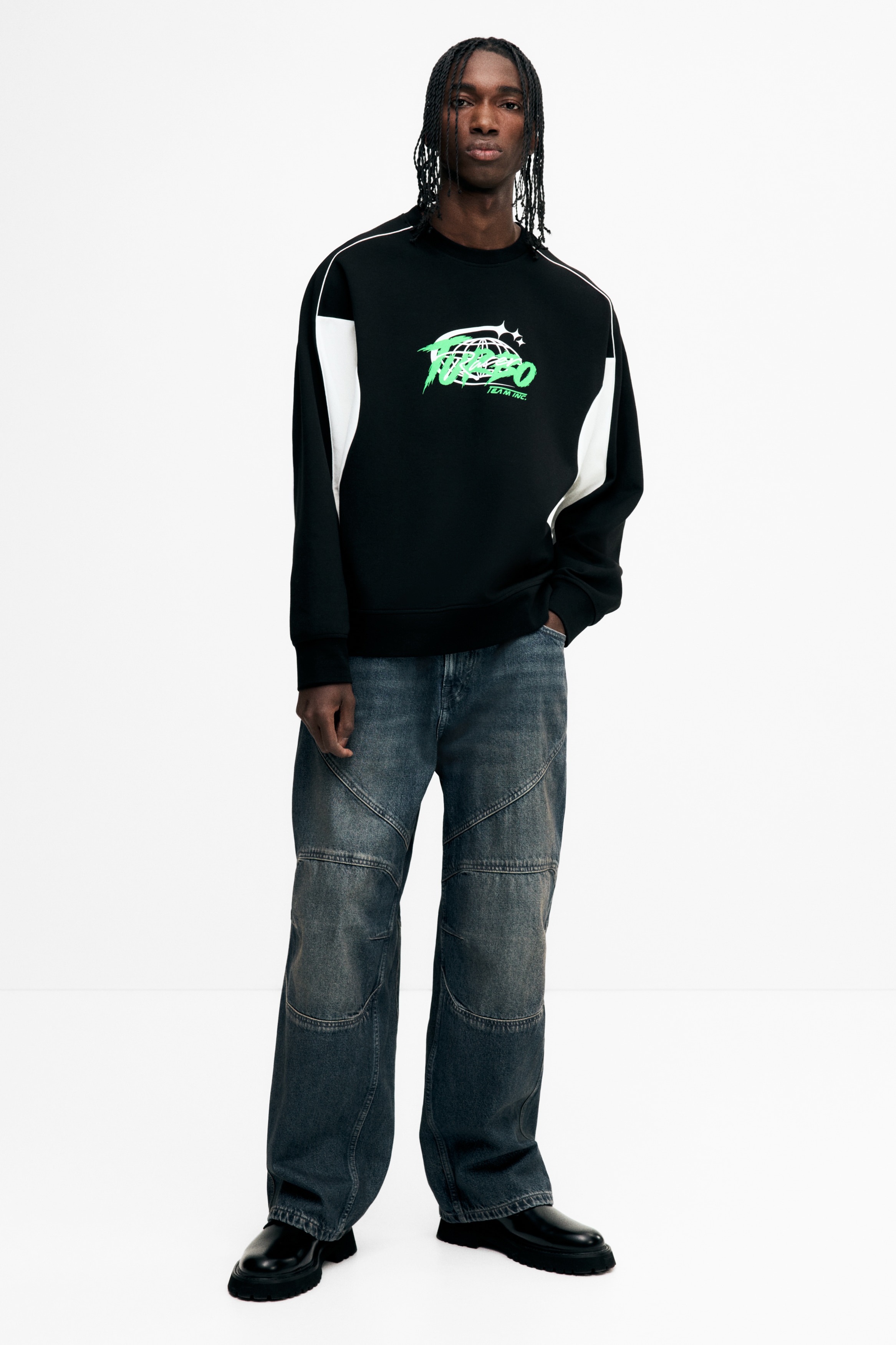 H & M - バギーバイカーデニム - ブルー