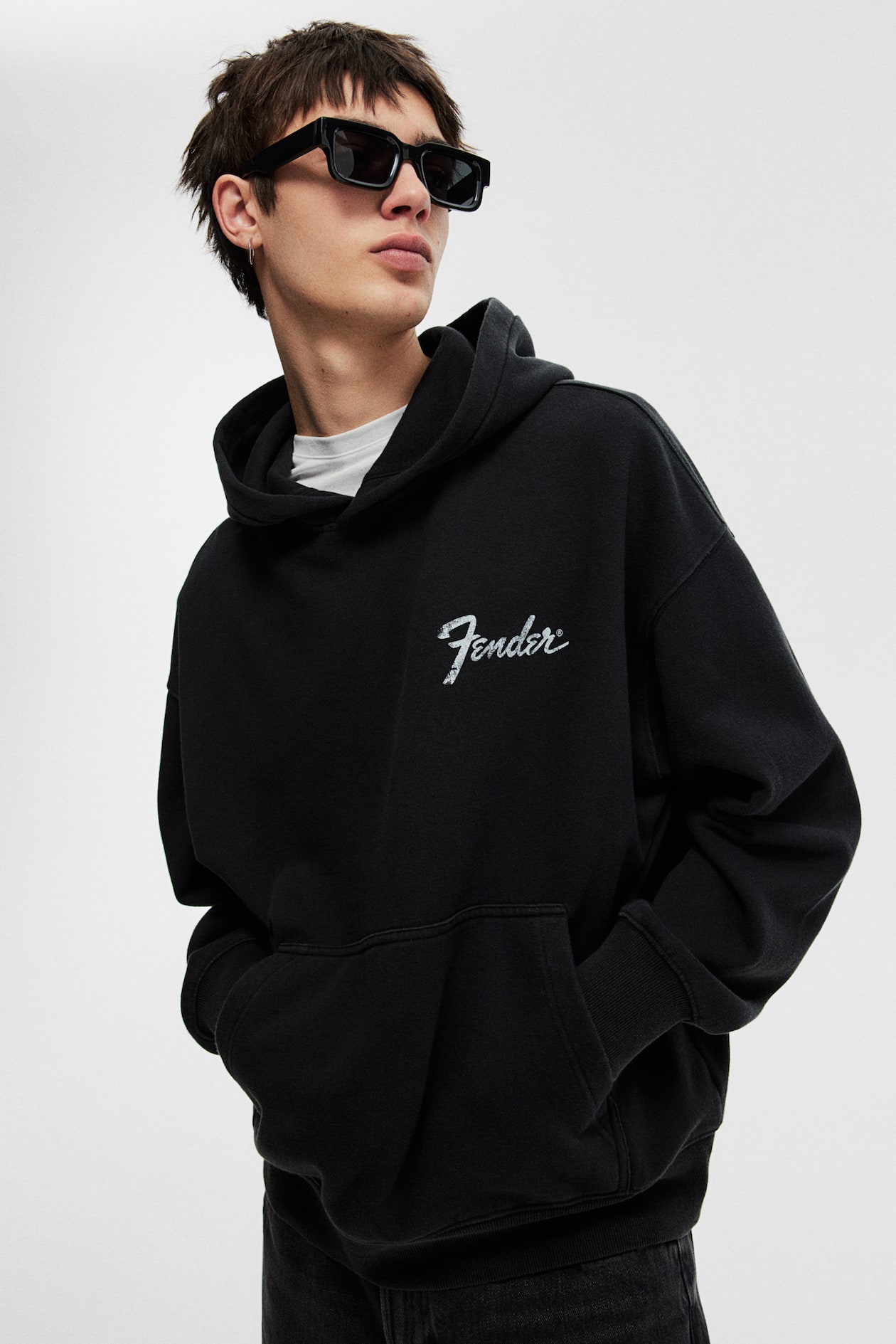 Felpa oversize con cappuccio e stampa Nero/Fender UOMO H&M IT