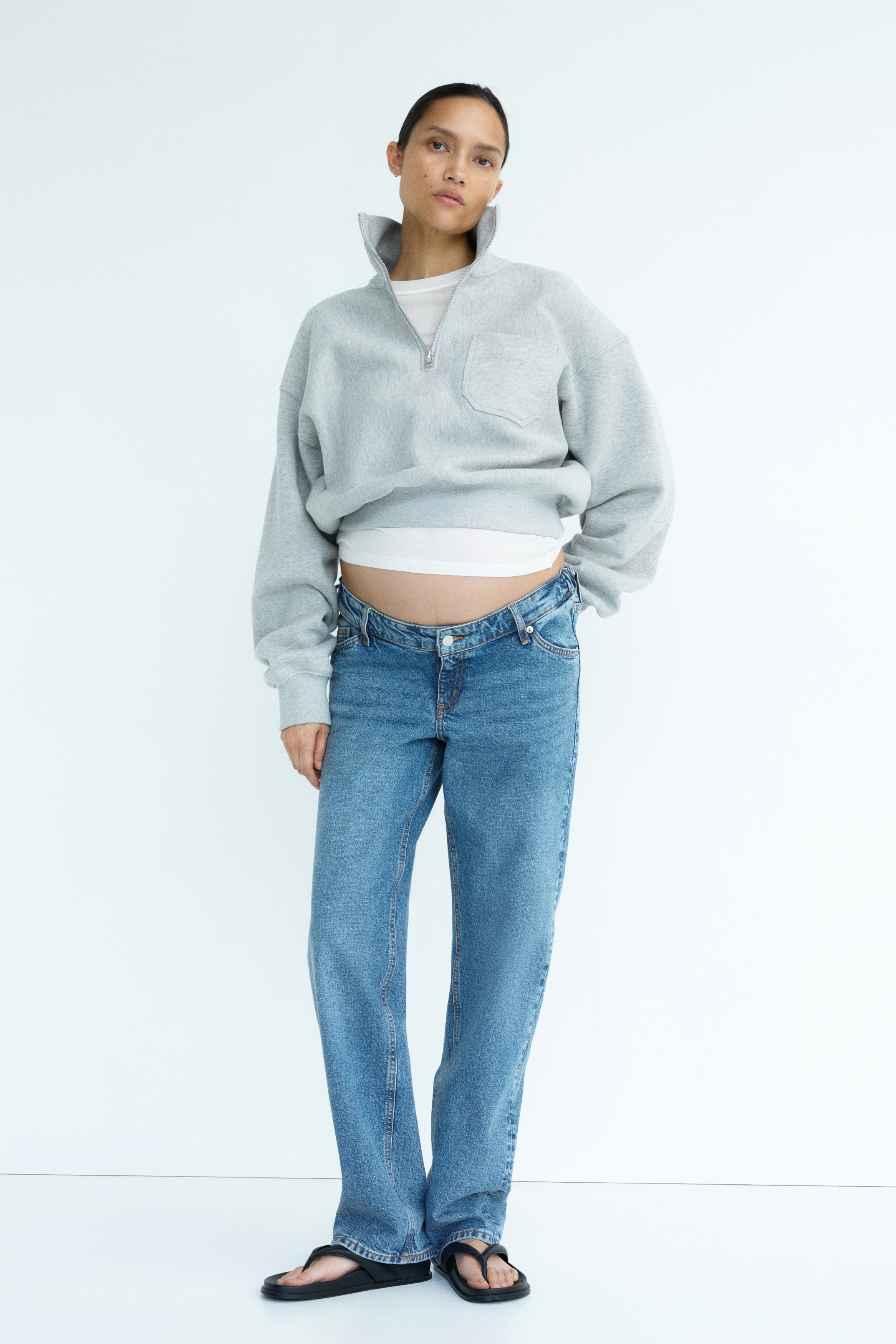 MAMA Straight Low Waist Jeans - Denimblau/Denimschwarz
