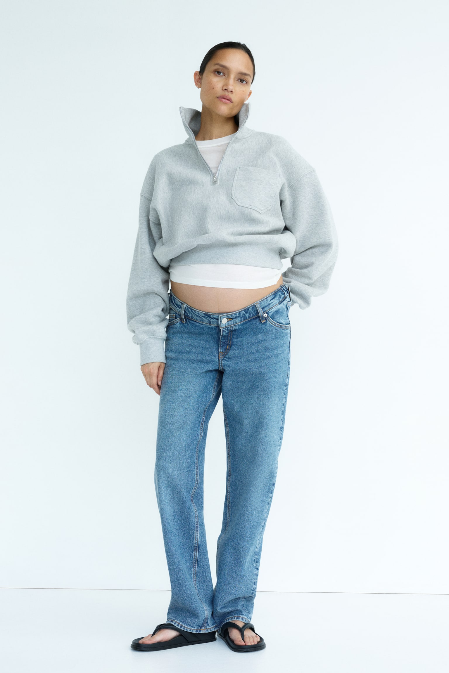 MAMA Straight Low Waist Jeans - Bleu denim/Noir denim - 1