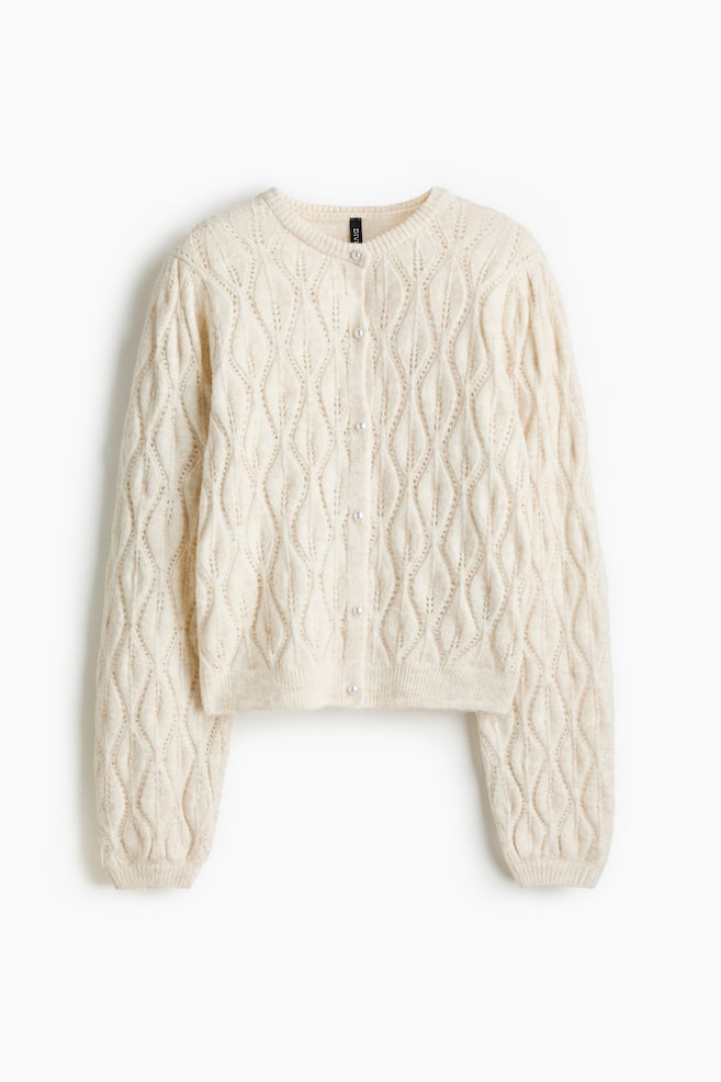 Pointelle-Knit Cardigan - Light beige - 1