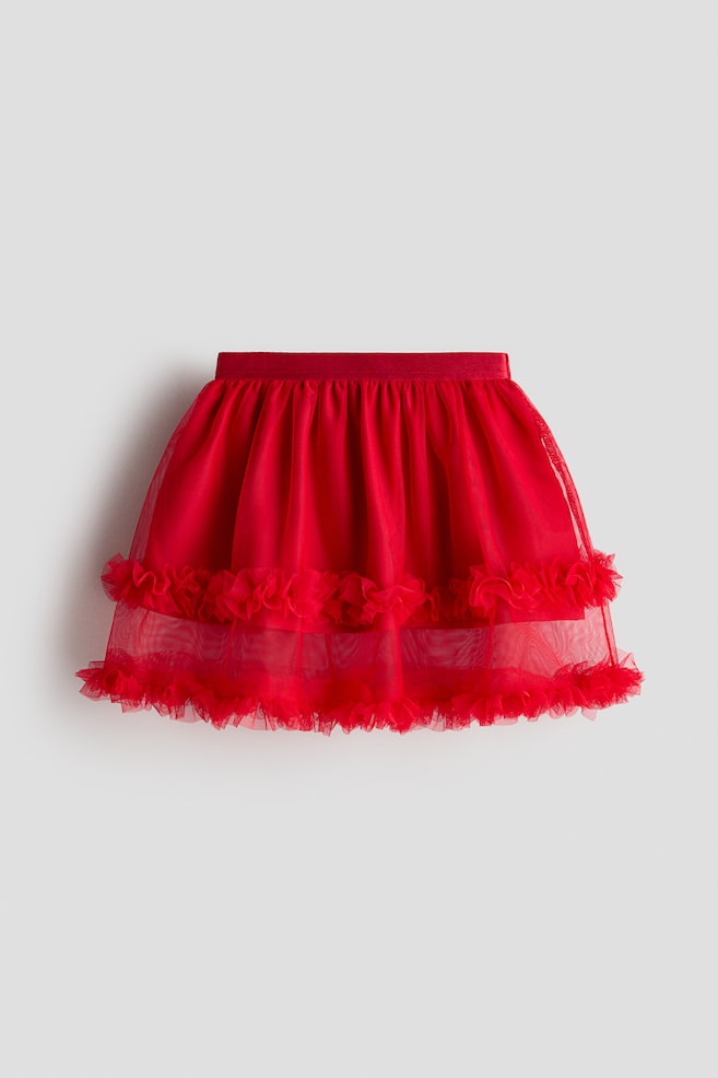 Frill-trimmed tulle skirt - Red - 1