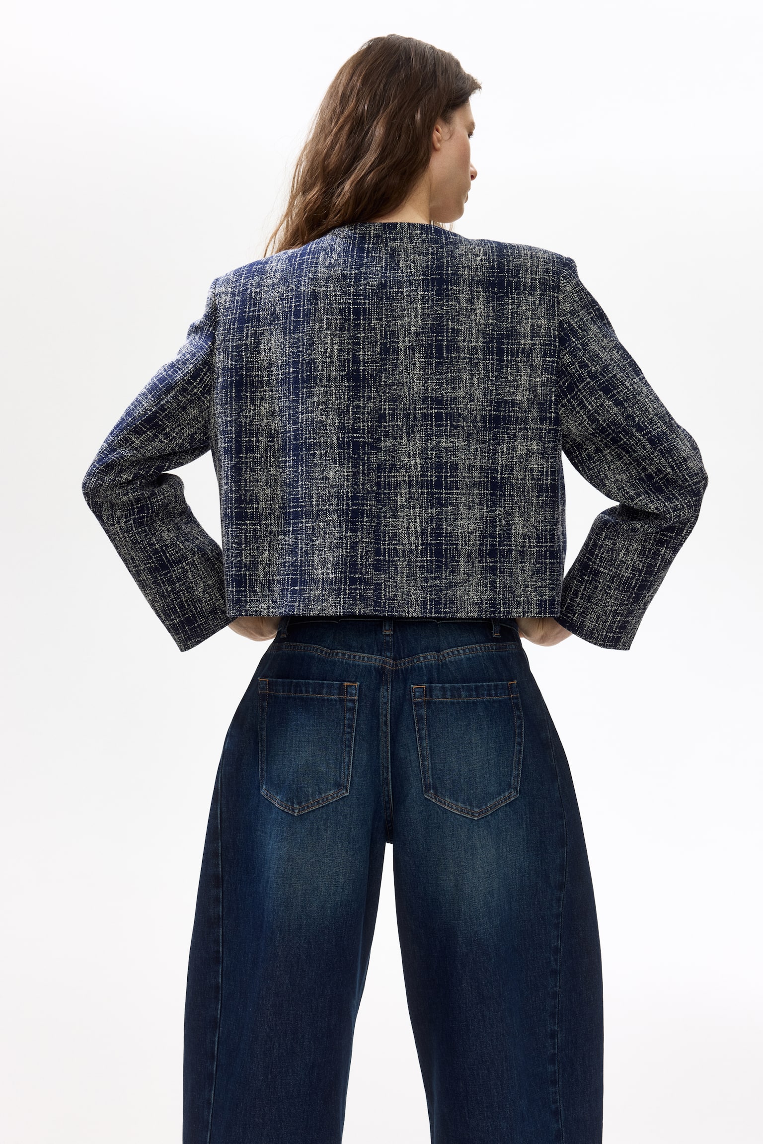 Kraagloze blazer - Donkerblauw/geruit - 6