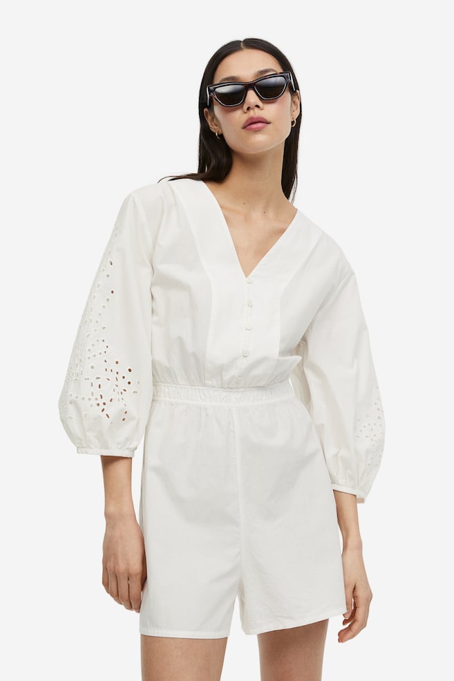 Broderie anglaise playsuit - White/Black - 1