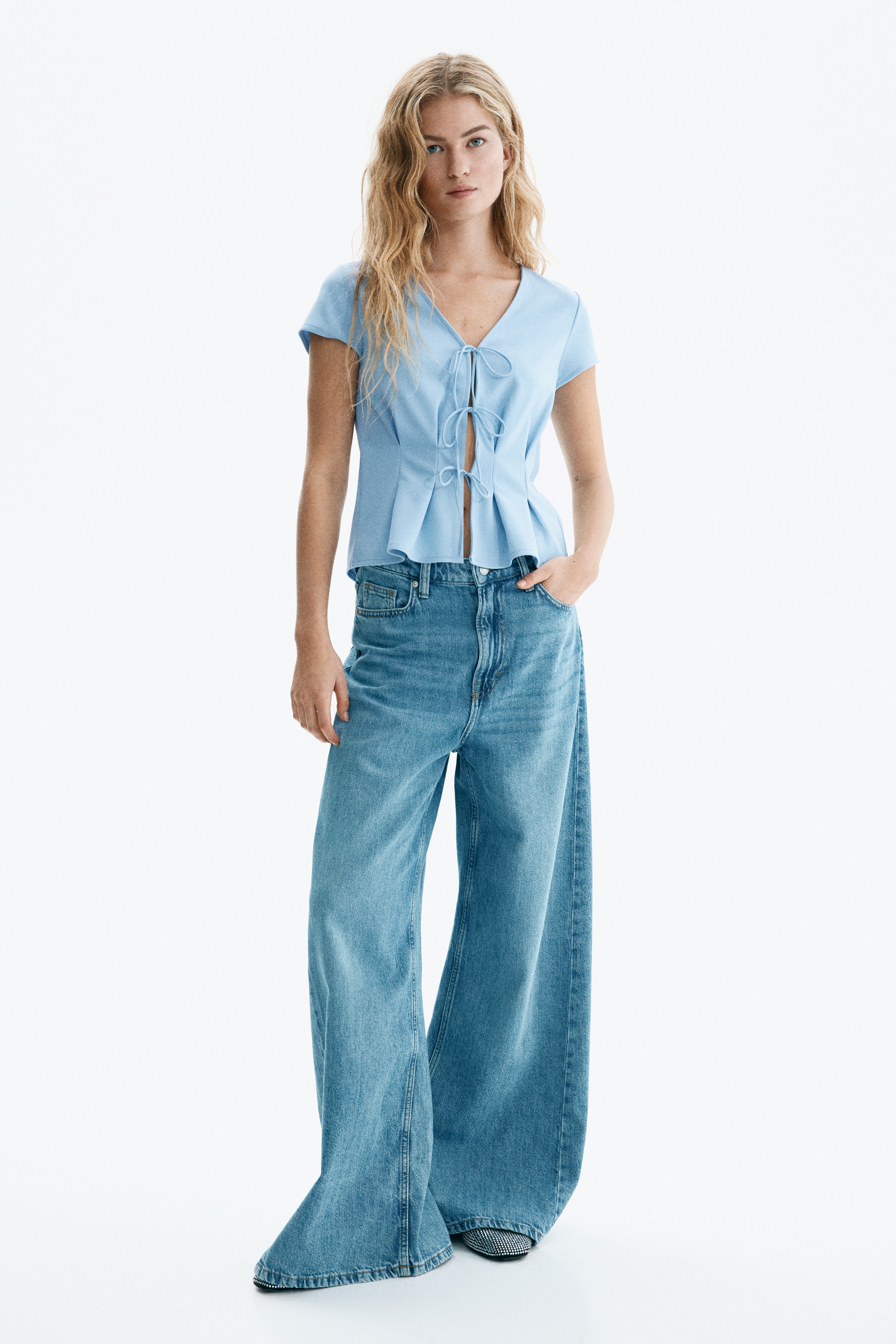 Waisted tie-front top